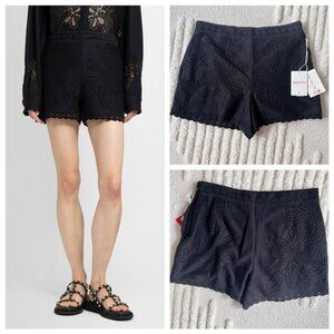 Valentino Floral Patterned High Waist Shorts Black Size 48/ XL -$1600- NWT